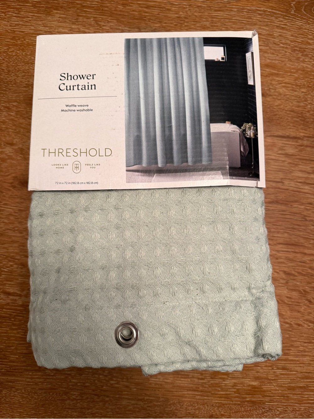 Threshold Waffle Weave Shower Curtain - Sage Green